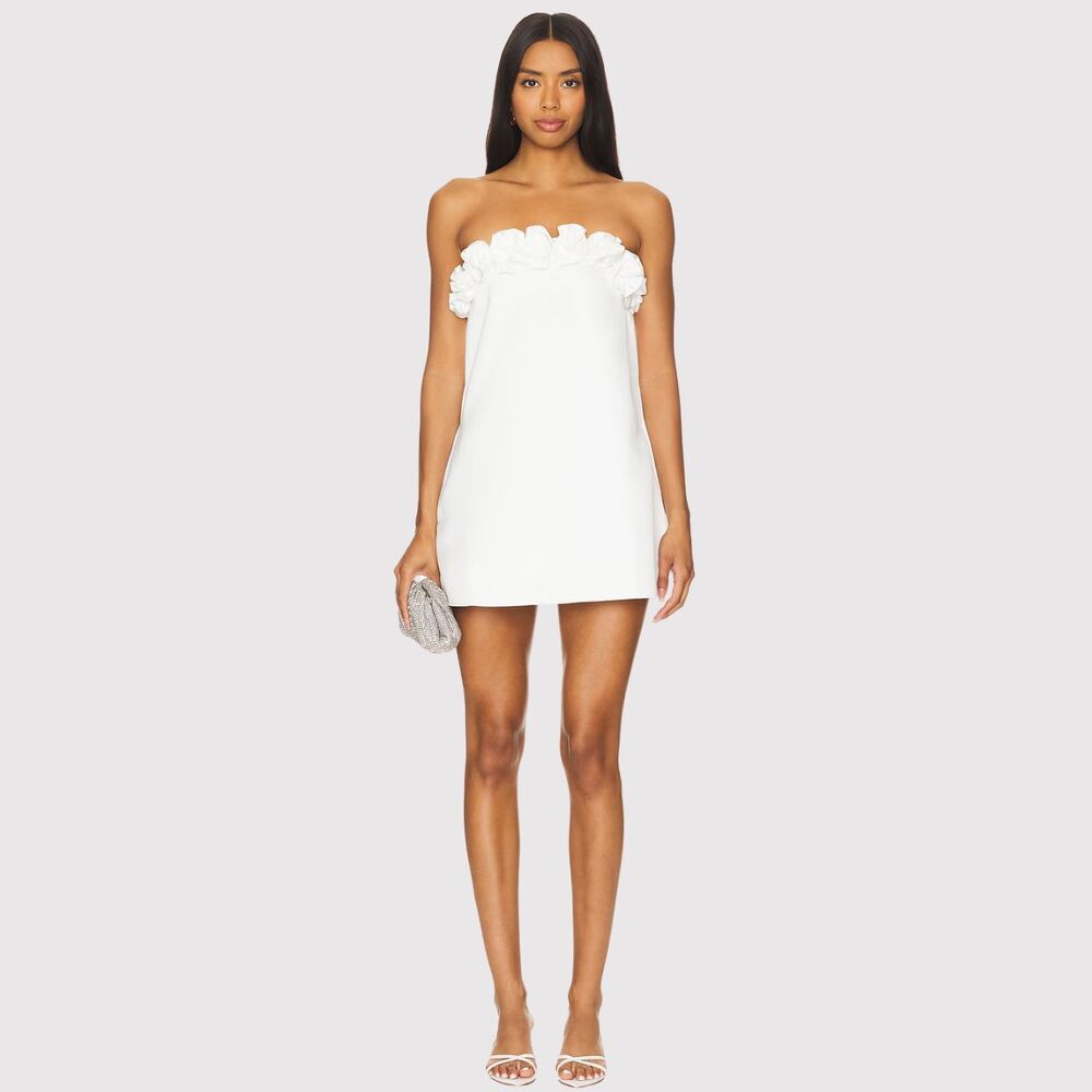 NWT WeWoreWhat Womens Dress White Rose Mini Satin Strapless A Line Party Size 6